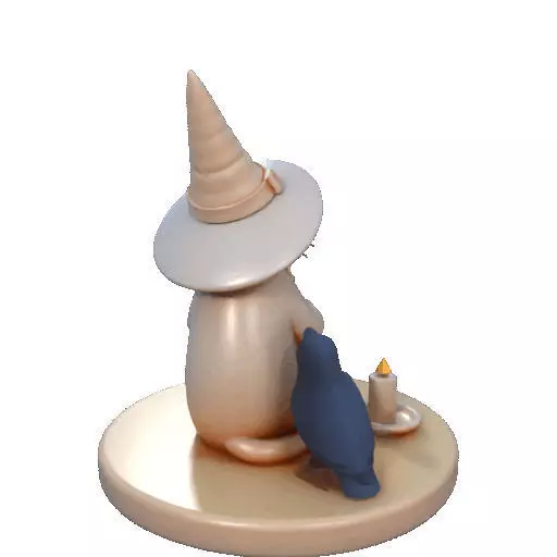 2289Witch Cat with Skull Raven Candlestick Figurine 3D print model_12