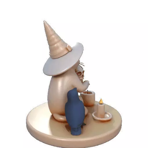 2289Witch Cat with Skull Raven Candlestick Figurine 3D print model_10