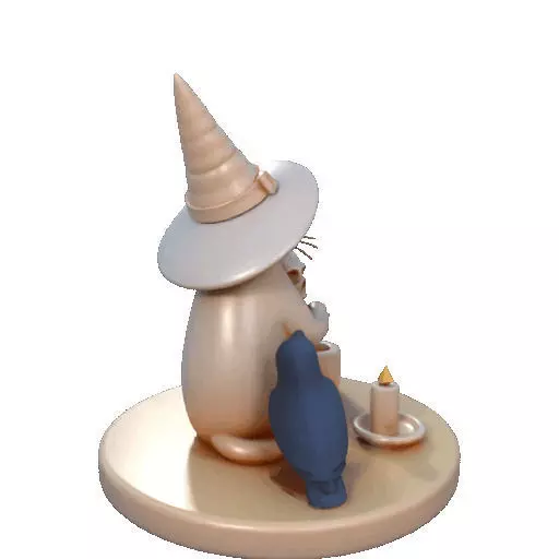 2289Witch Cat with Skull Raven Candlestick Figurine 3D print model_11