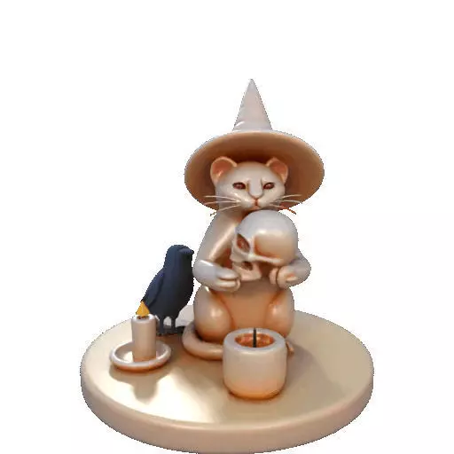 2289Witch Cat with Skull Raven Candlestick Figurine 3D print model_29
