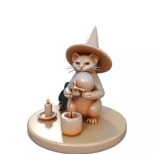 2289Witch Cat with Skull Raven Candlestick Figurine 3D print model_27
