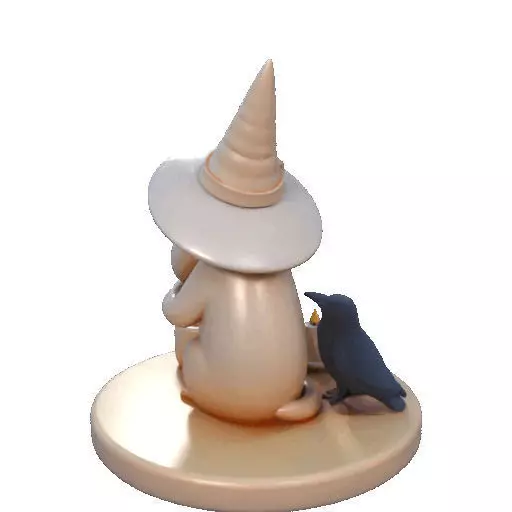 2289Witch Cat with Skull Raven Candlestick Figurine 3D print model_16
