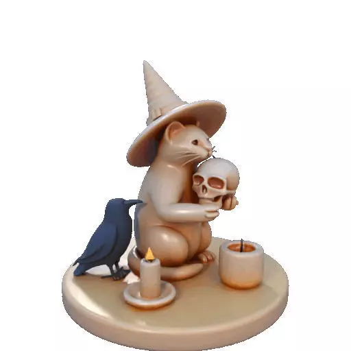 2289Witch Cat with Skull Raven Candlestick Figurine 3D print model_33