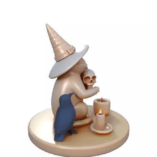 2289Witch Cat with Skull Raven Candlestick Figurine 3D print model_8
