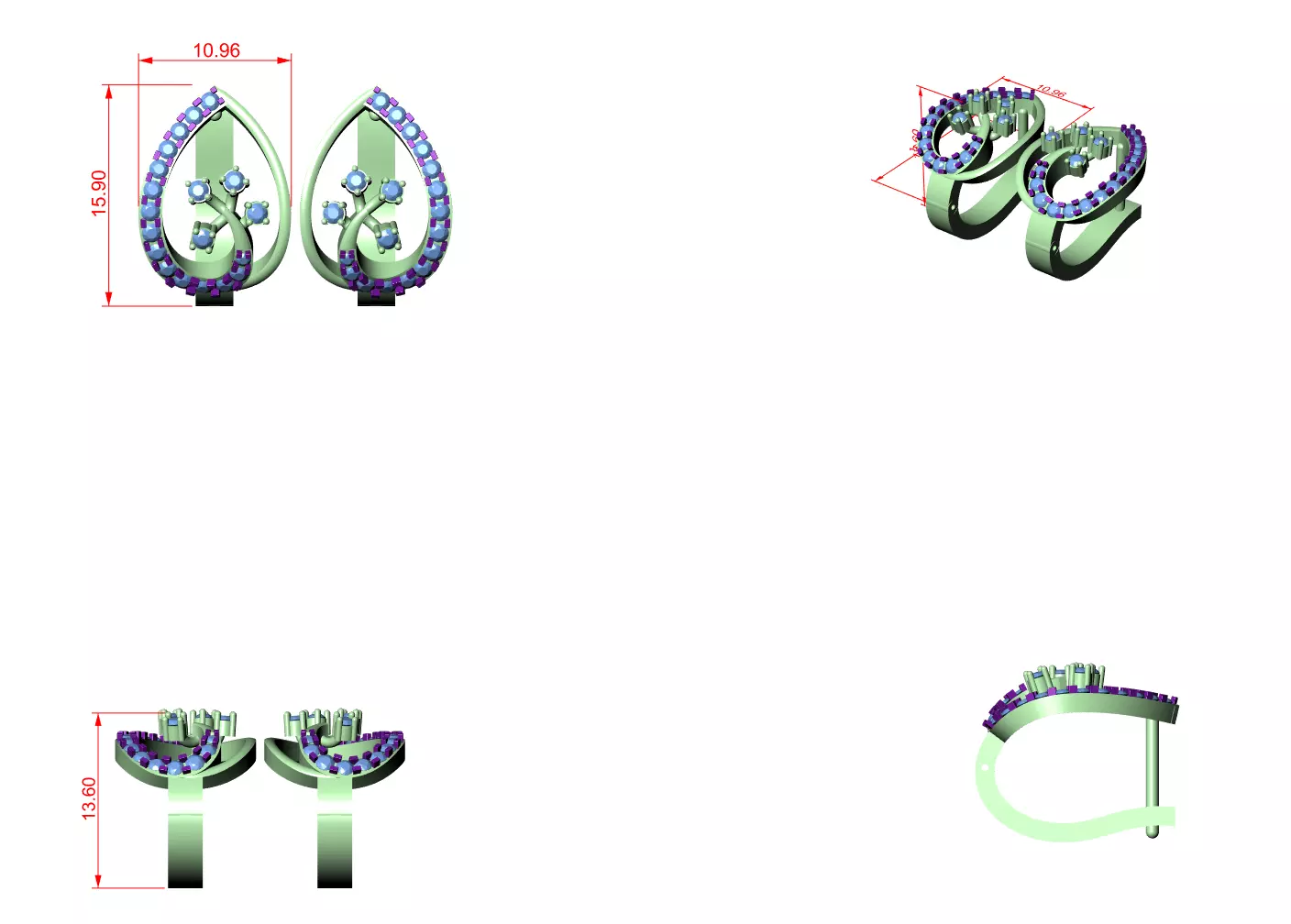 Diamond Hoops Earrings 3dm stl renders animation videos details  3D print model_1