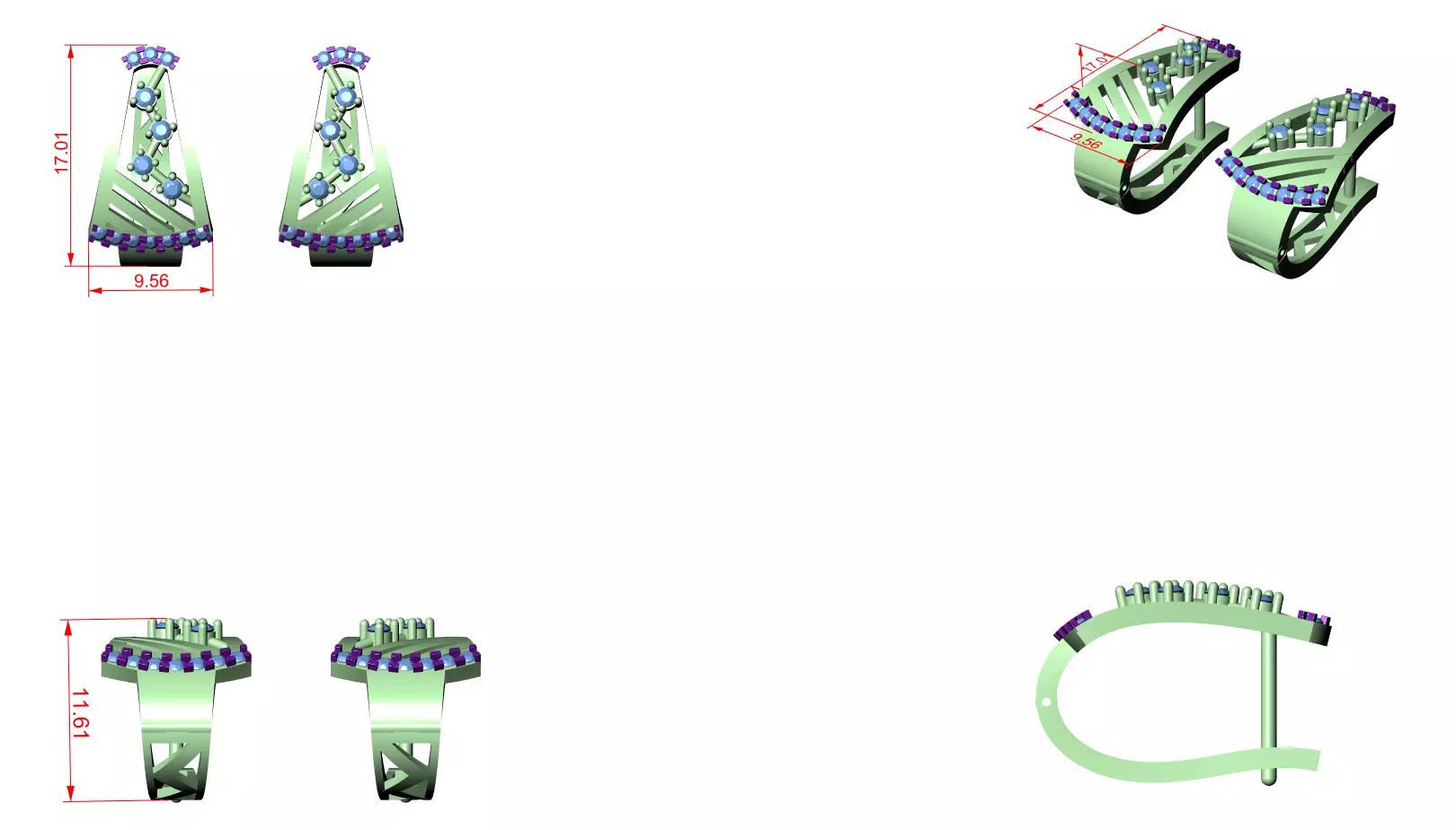 Diamond Hoops Earrings 3dm stl renders animation videos details 3D print model_1