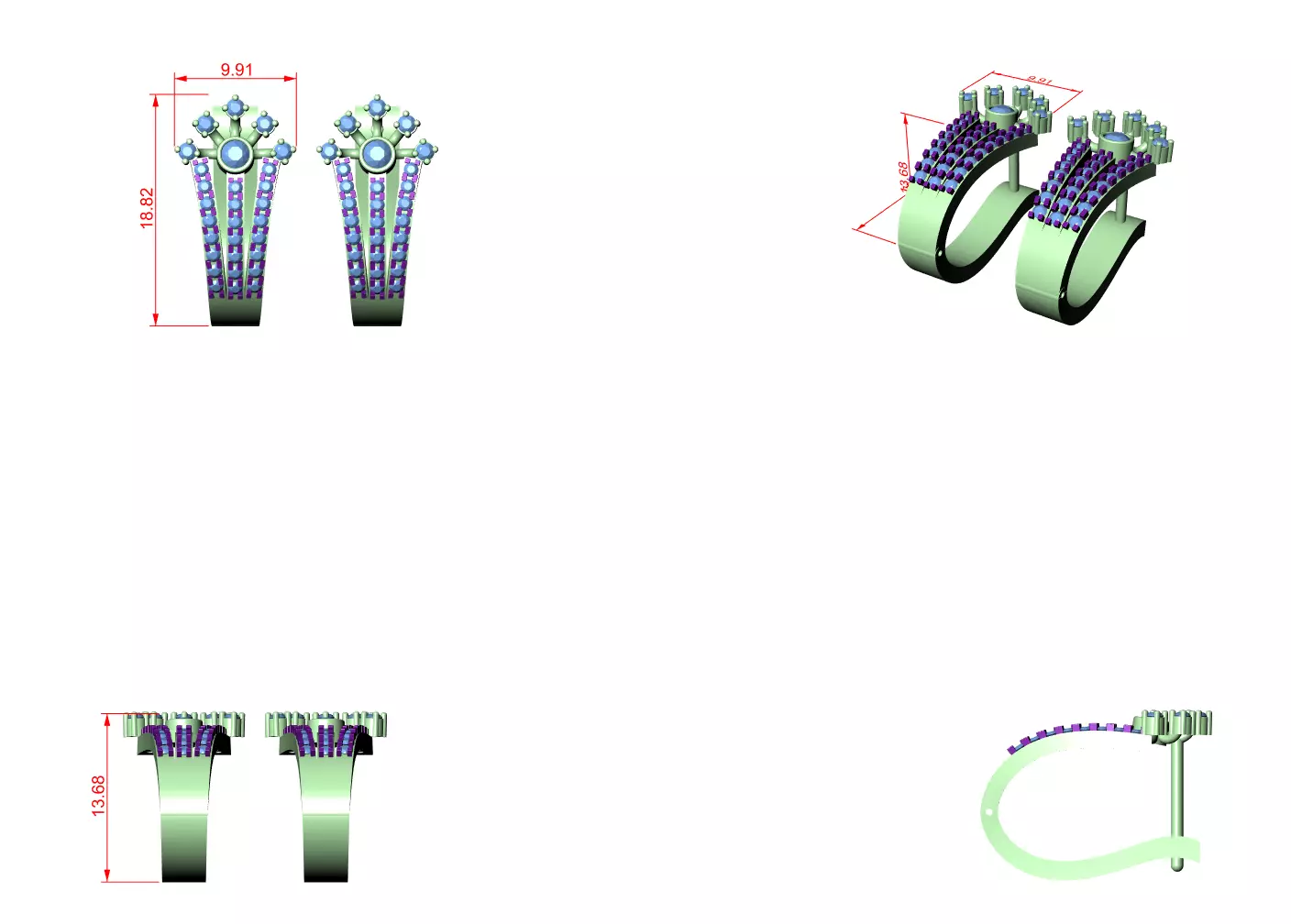 Diamond Hoops Earrings 3dm stl renders animation videos details  3D print model_1