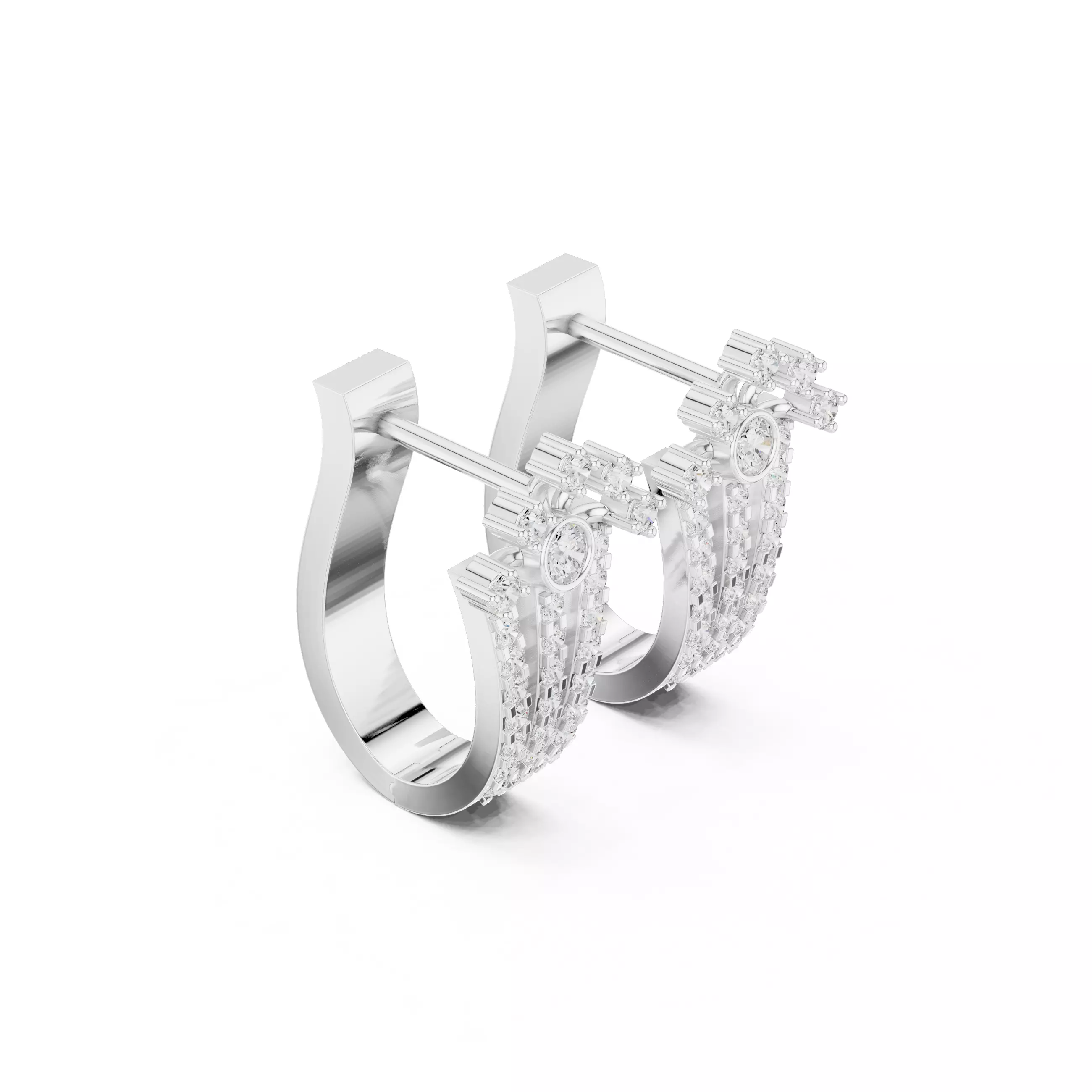 Diamond Hoops Earrings 3dm stl renders animation videos details  3D print model_6