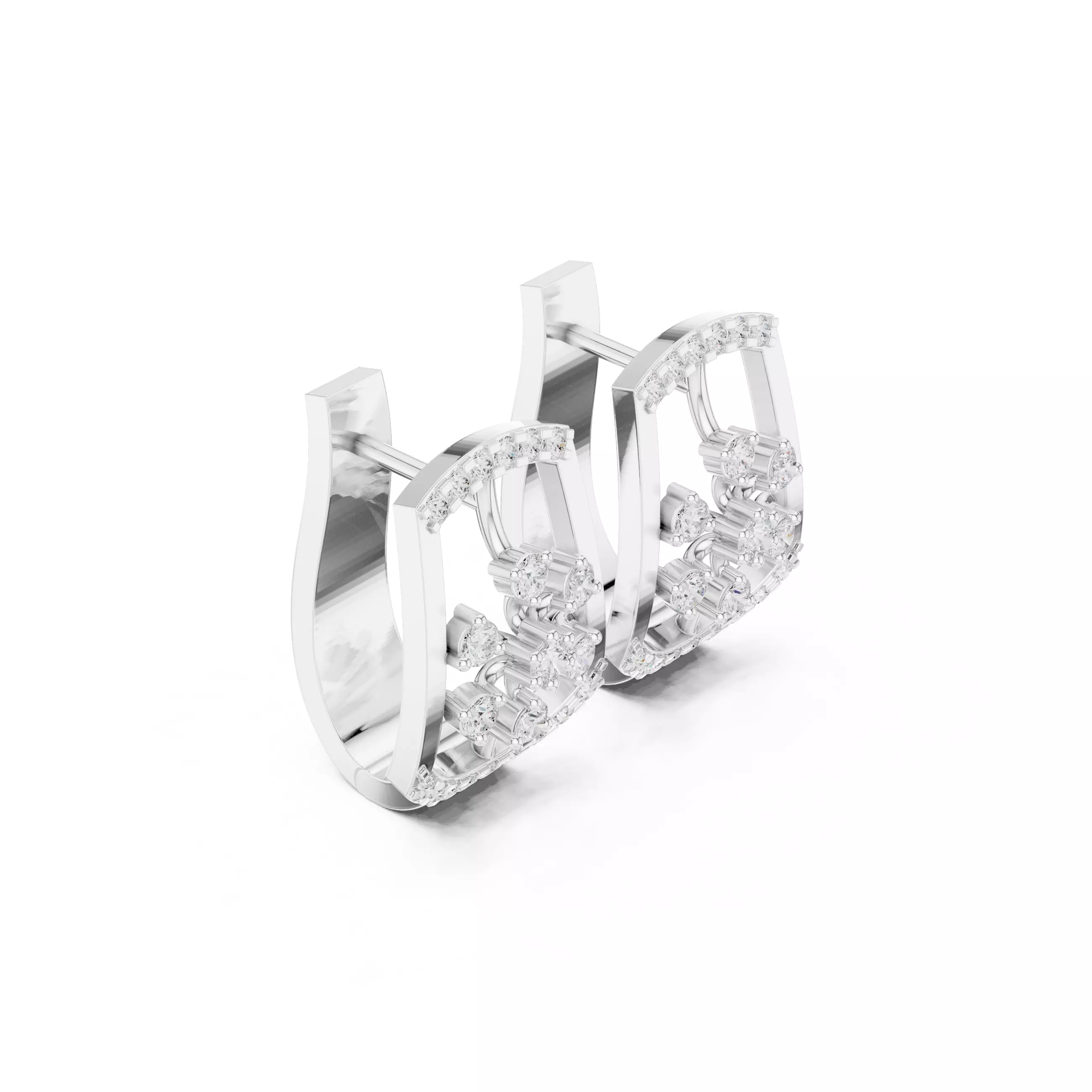Diamond Hoops Earrings 3dm stl renders animation videos details  3D print model_6