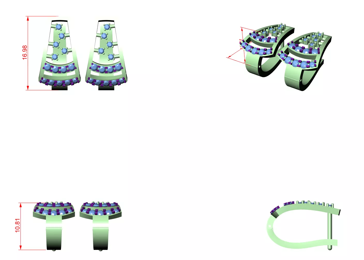 Diamond Hoops Earrings 3dm stl renders animation videos details  3D print model_1