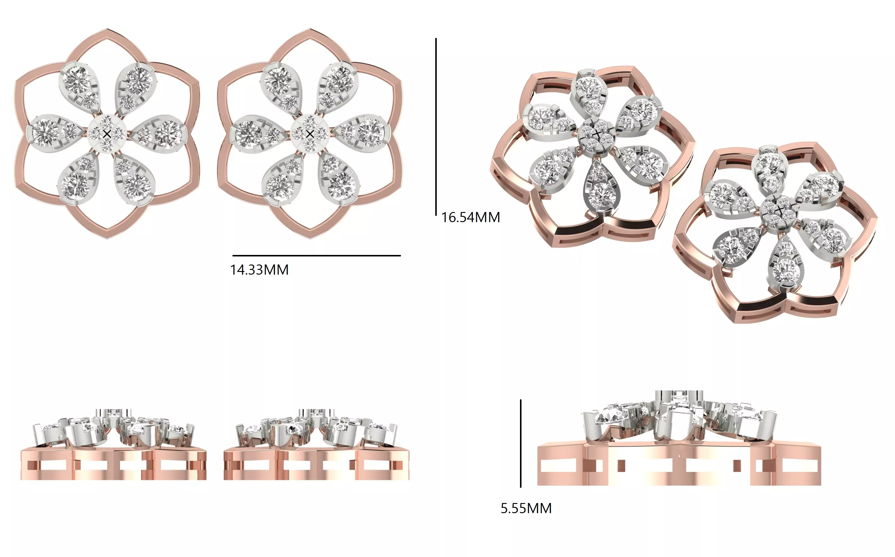 Diamond Studs Earrings 3dm stl renders animation videos details  3D print model_1