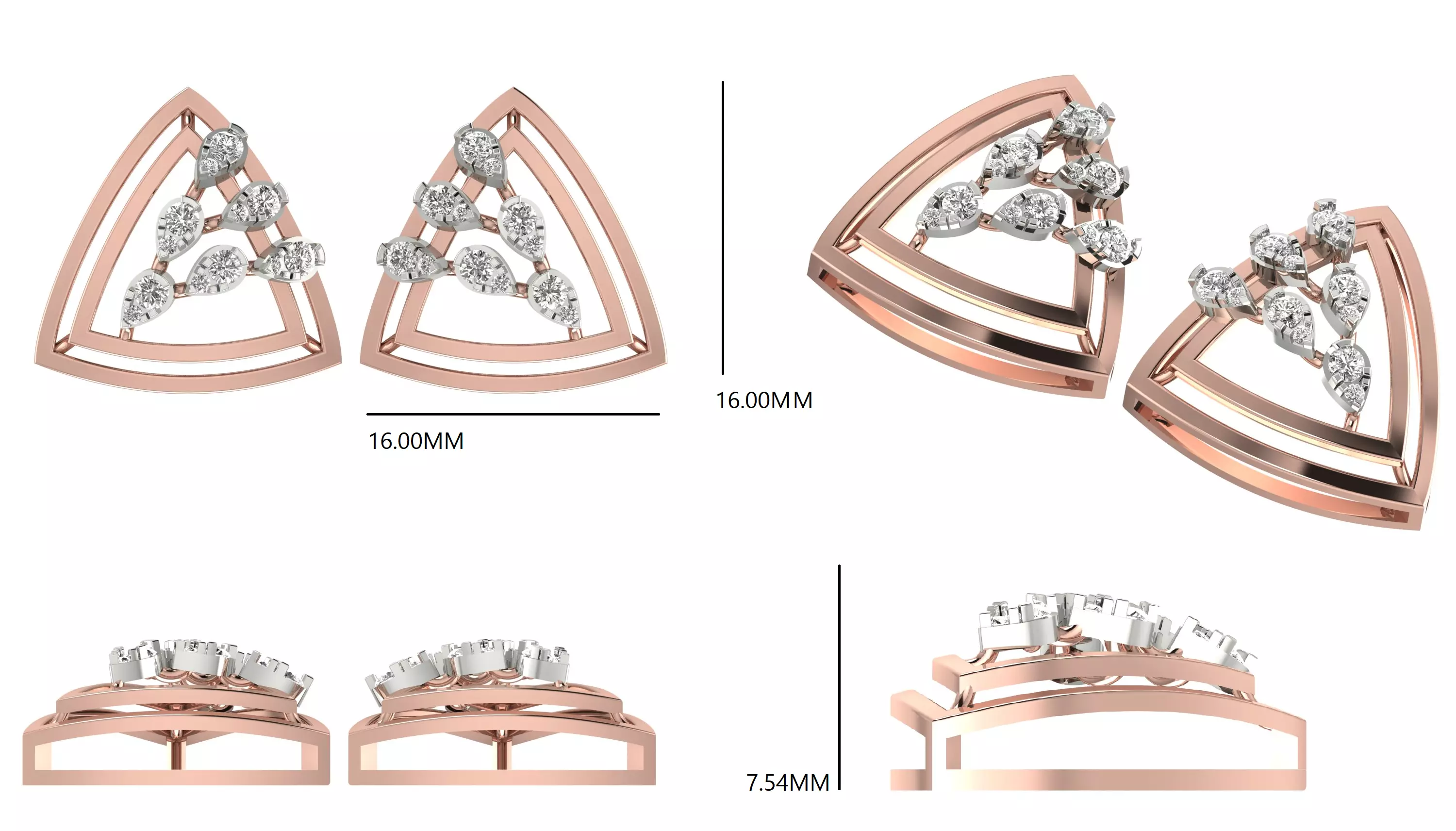 Diamond Studs Earrings 3dm stl renders animation videos details  3D print model_1