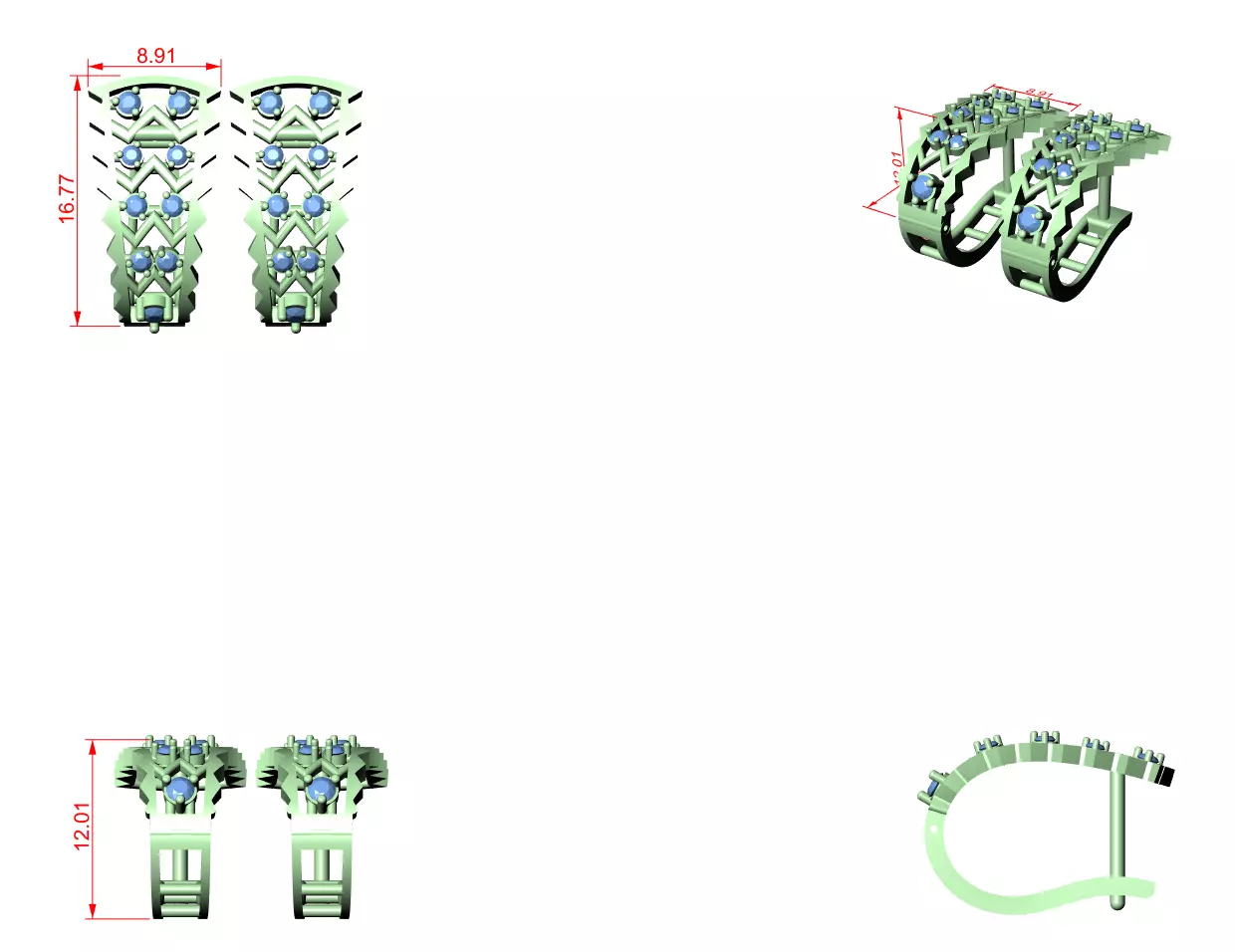 Diamond Hoops Earrings 3dm stl renders animation videos details  3D print model_1