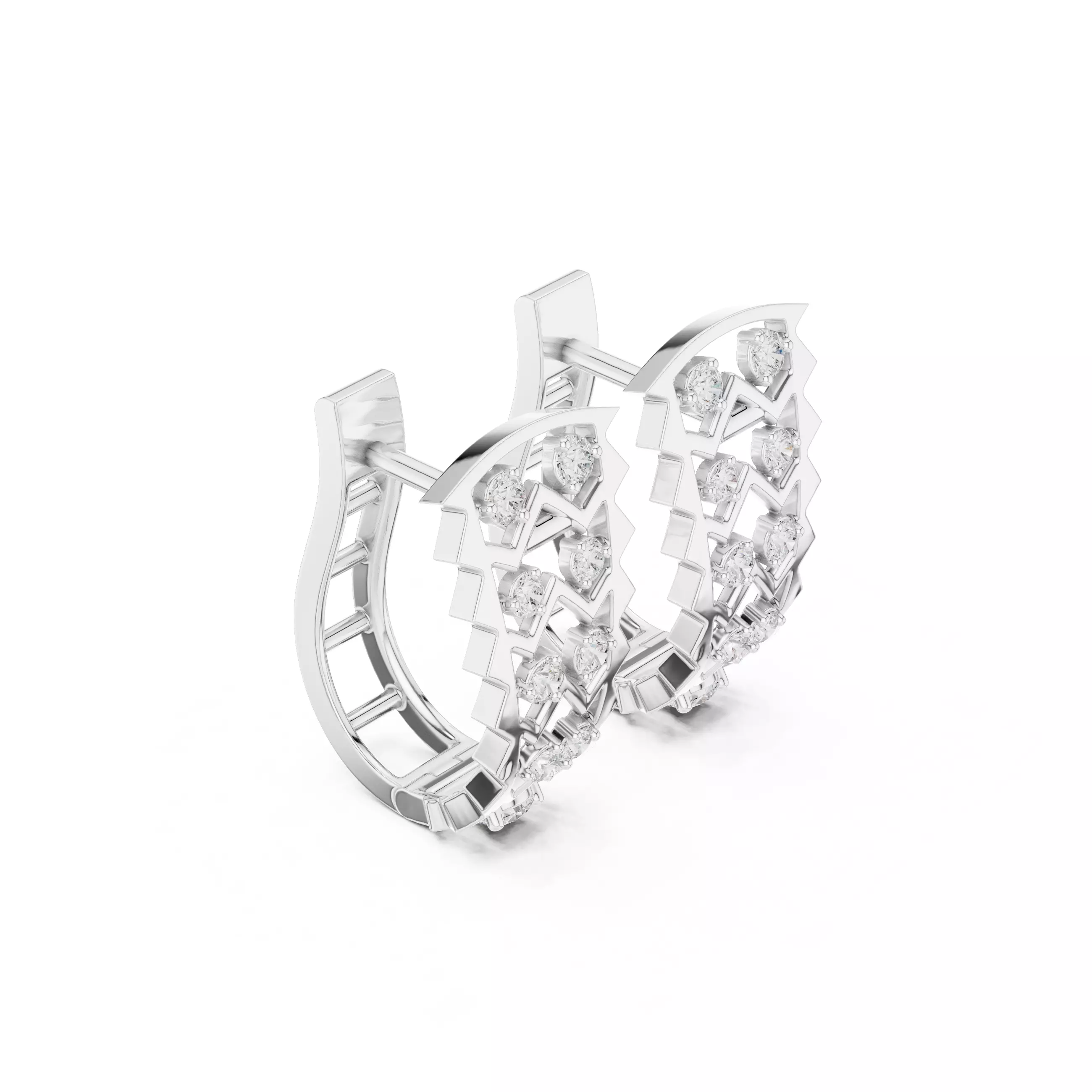 Diamond Hoops Earrings 3dm stl renders animation videos details  3D print model_6