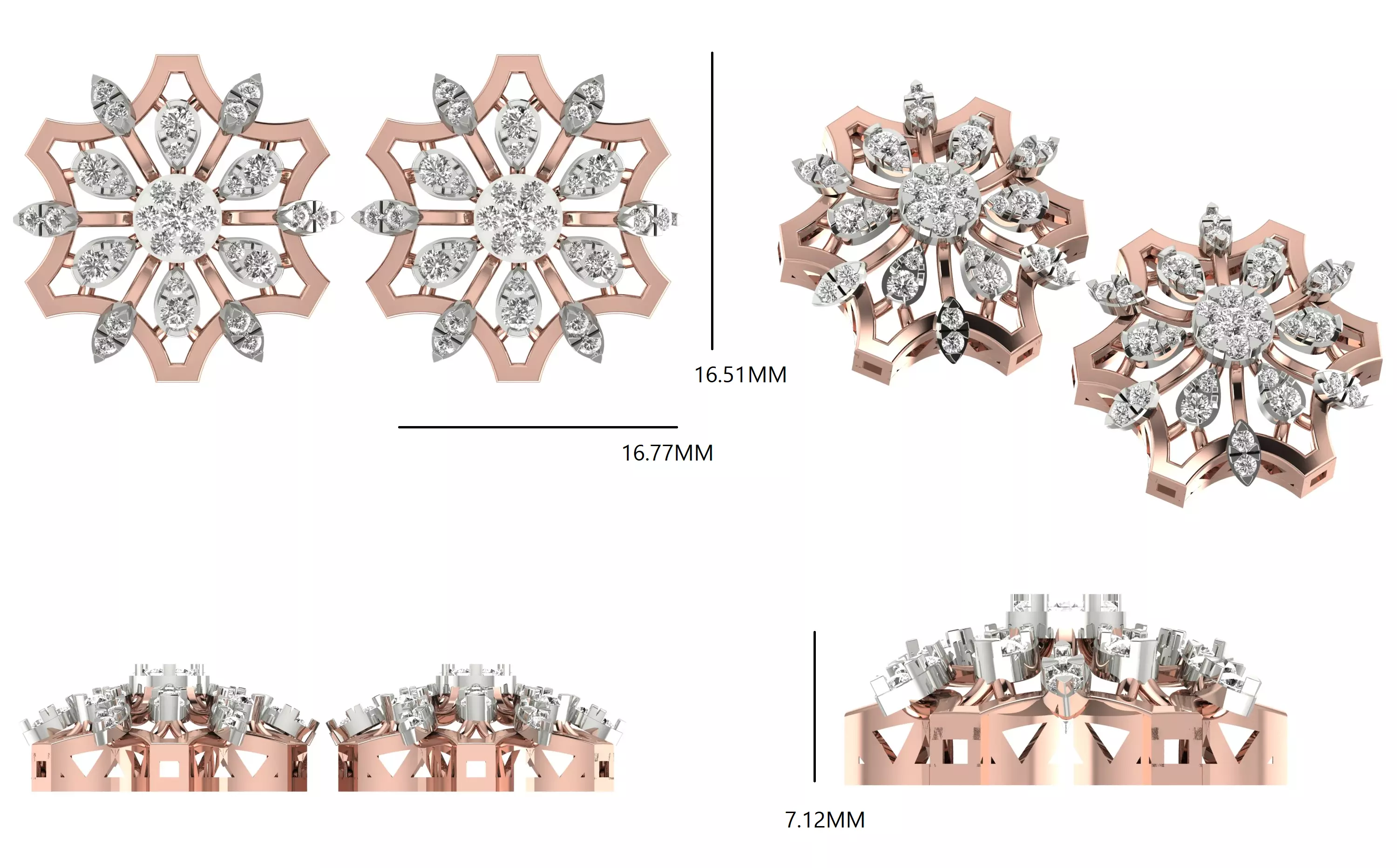 Diamond Studs Earrings 3dm stl renders animation videos details 3D print model_1