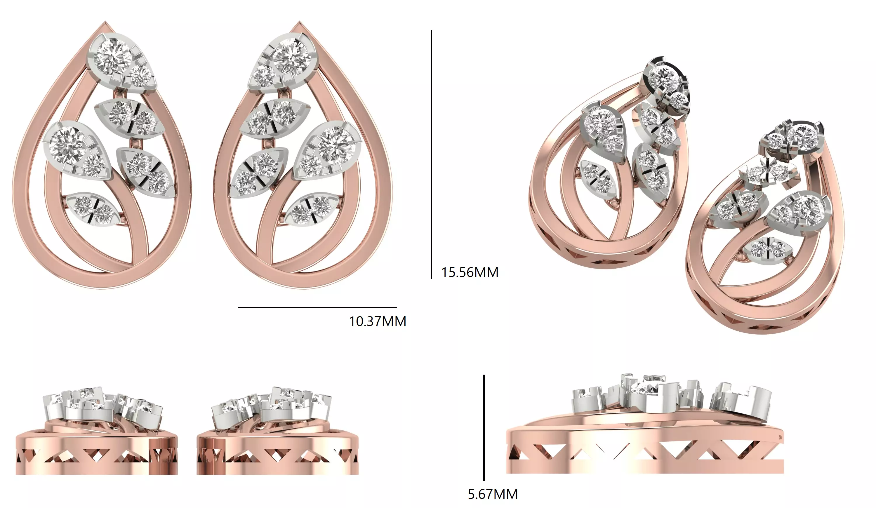 Diamond Studs Earrings 3dm stl renders animation videos details 3D print model_1