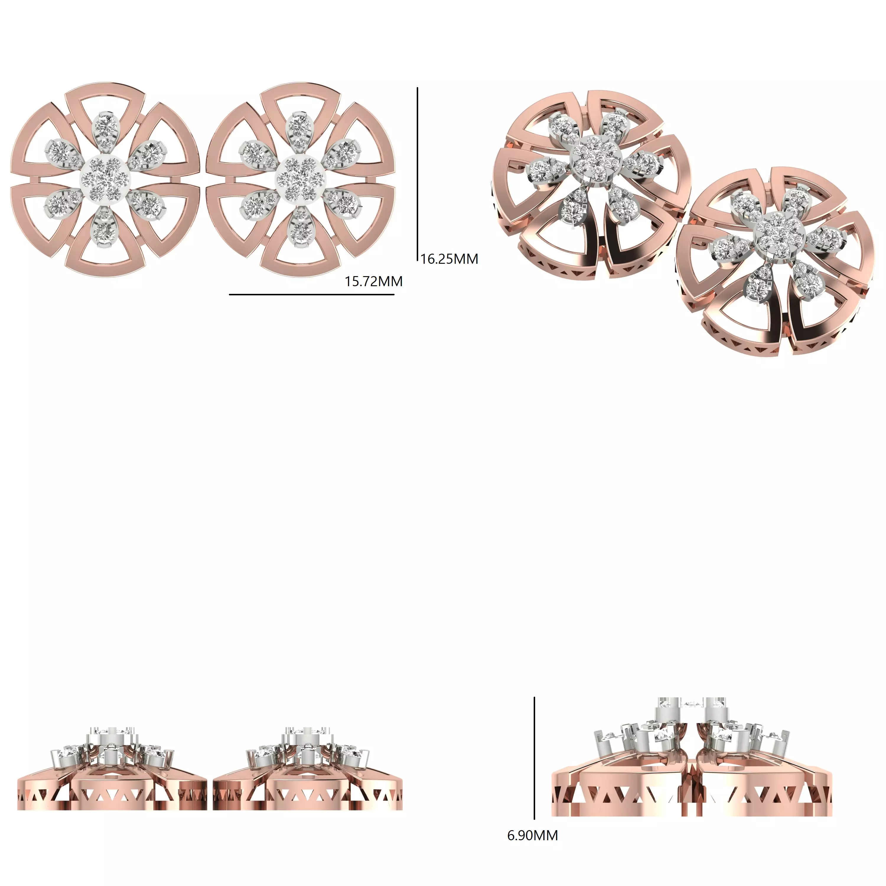 Diamond Studs Earrings 3dm stl renders animation videos details 3D print model_1