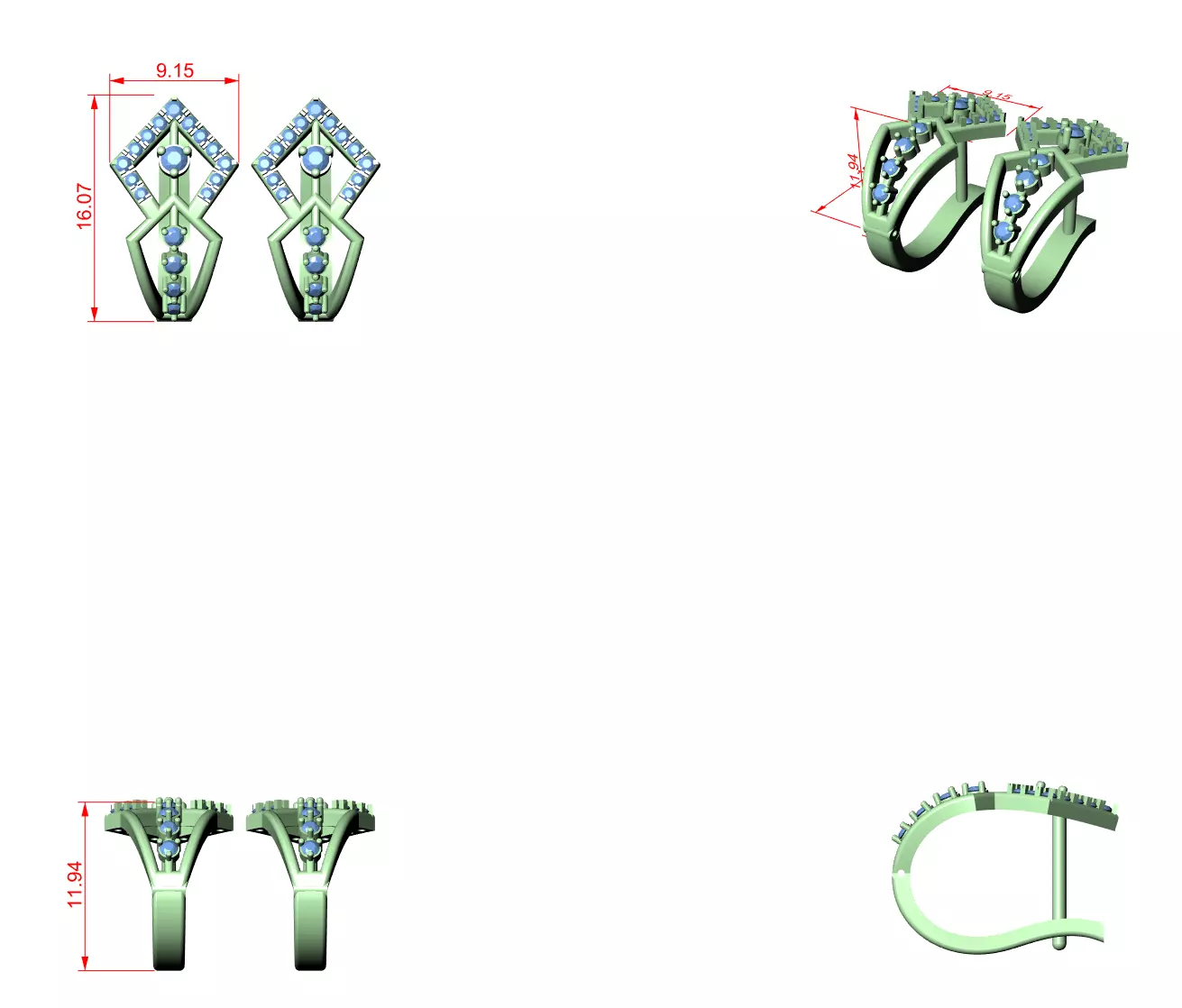Diamond Hoops Earrings 3dm stl renders animation videos details  3D print model_1