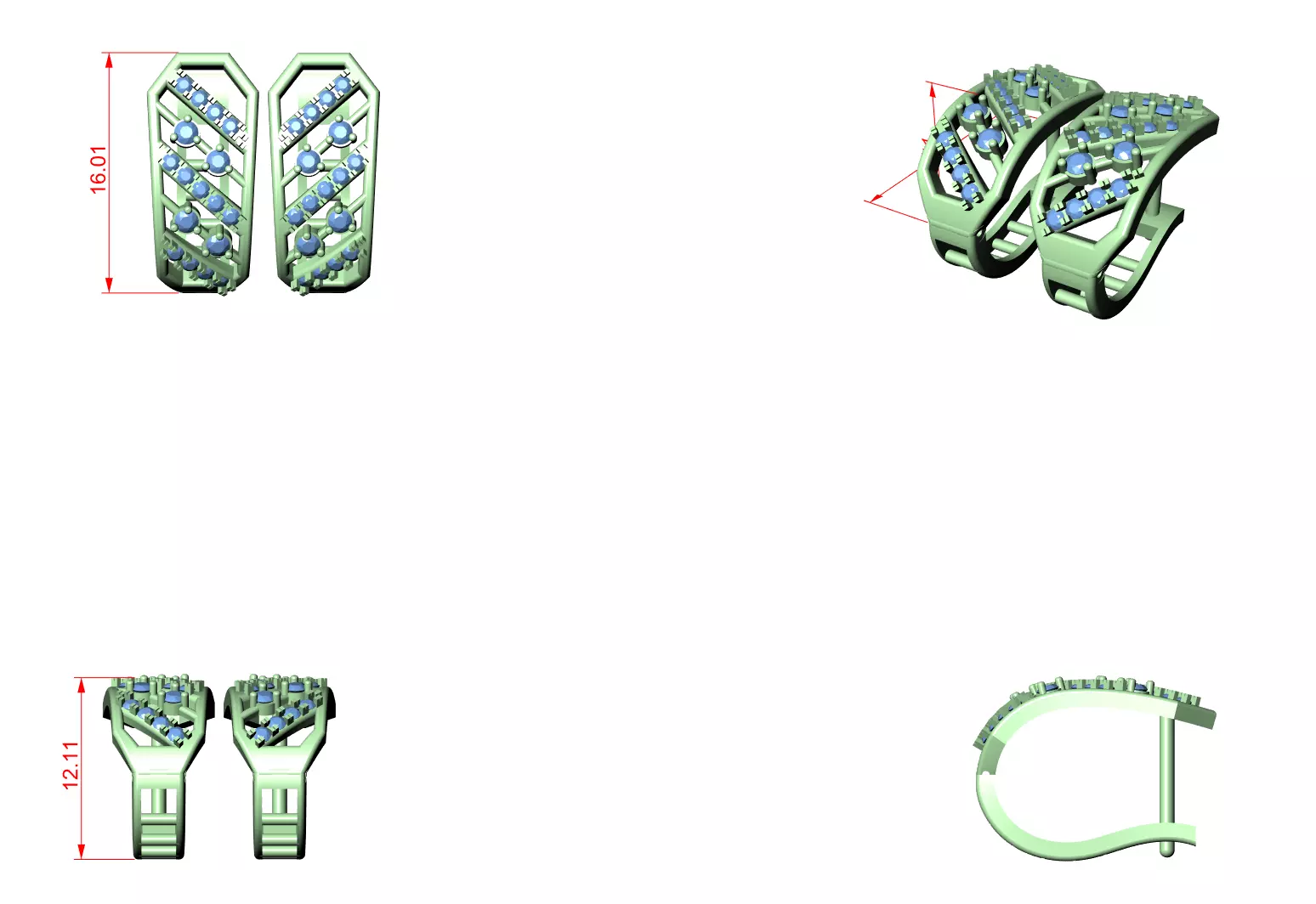 Diamond Hoops Earrings 3dm stl renders animation videos details  3D print model_1