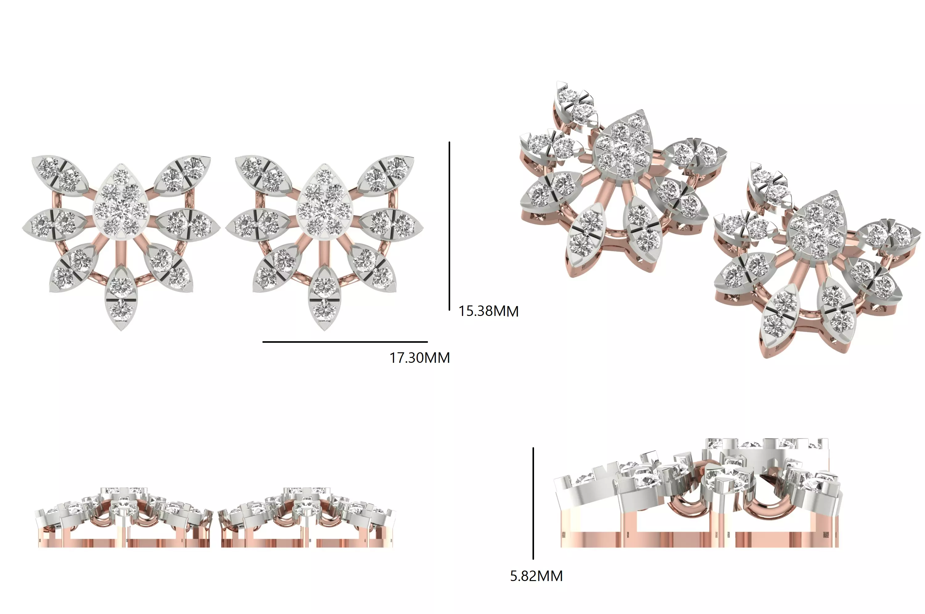 Diamond Studs Earrings 3dm stl renders animation videos details  3D print model_1