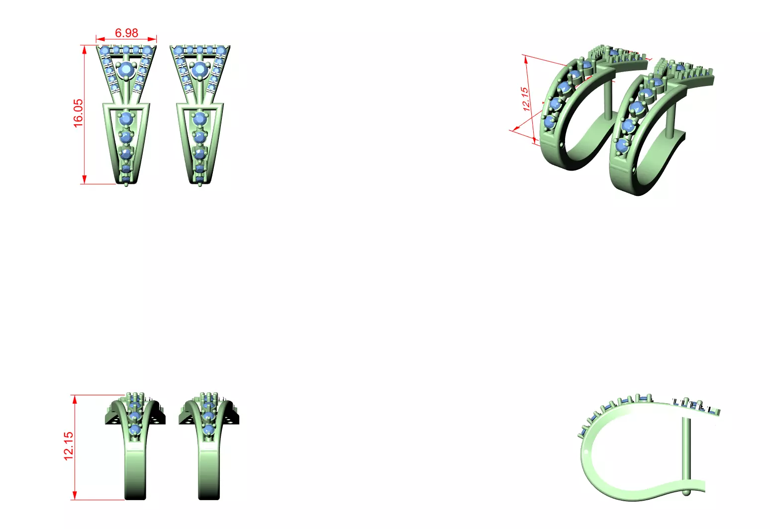 Diamond Hoops Earrings 3dm stl renders animation videos details  3D print model_1