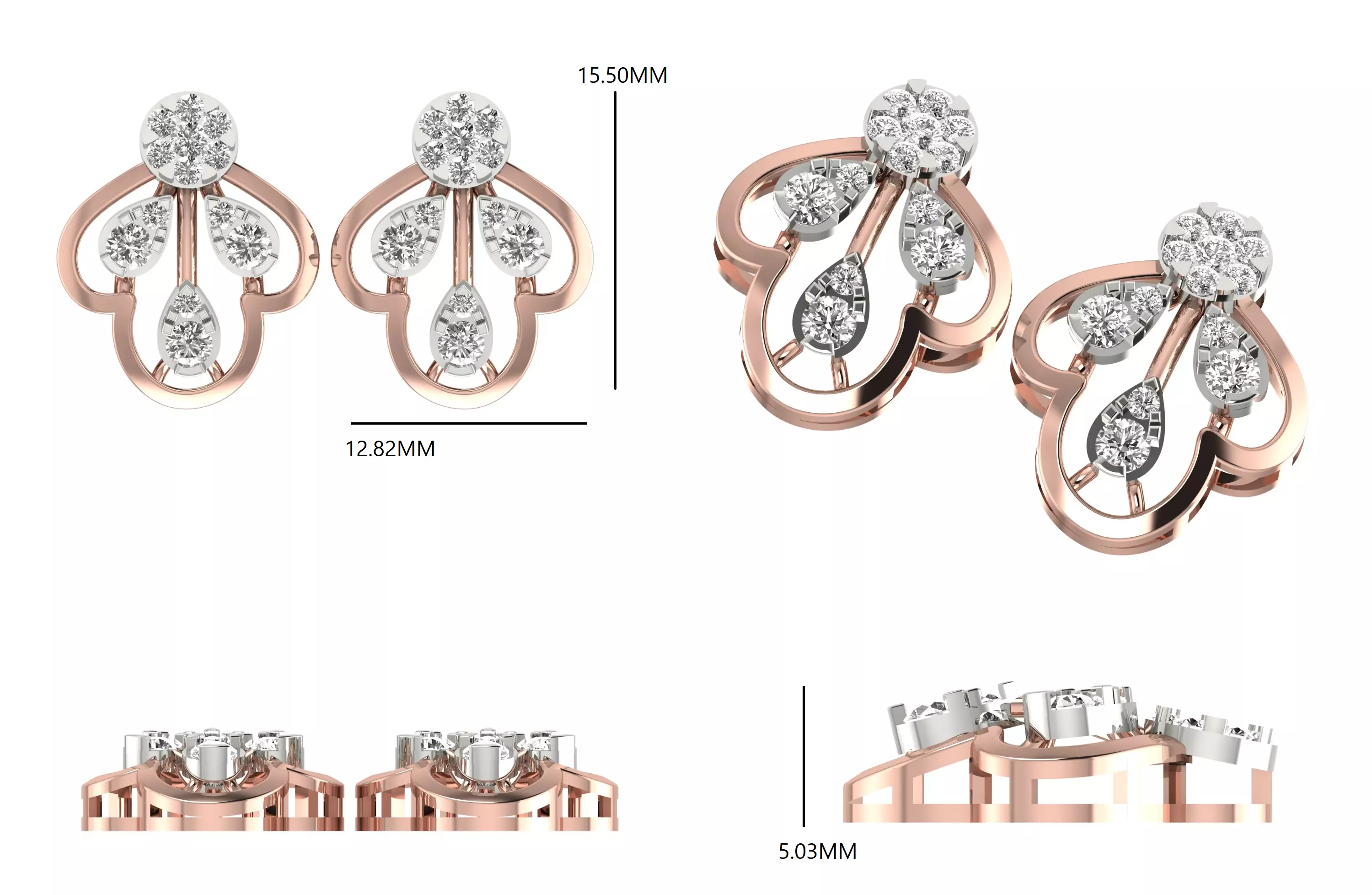 Diamond Studs Earrings 3dm stl renders animation videos details 3D print model_1