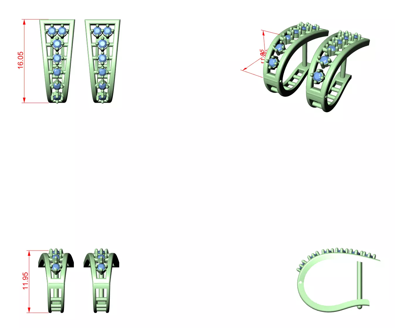 Diamond Hoops Earrings 3dm stl renders animation videos details  3D print model_1