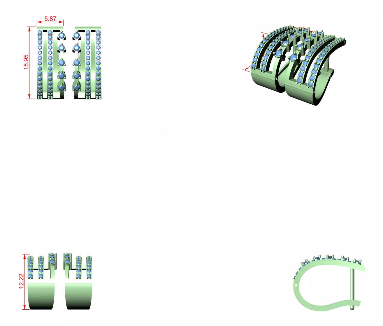 Diamond Hoops Earrings 3dm stl renders animation videos details  3D print model_1