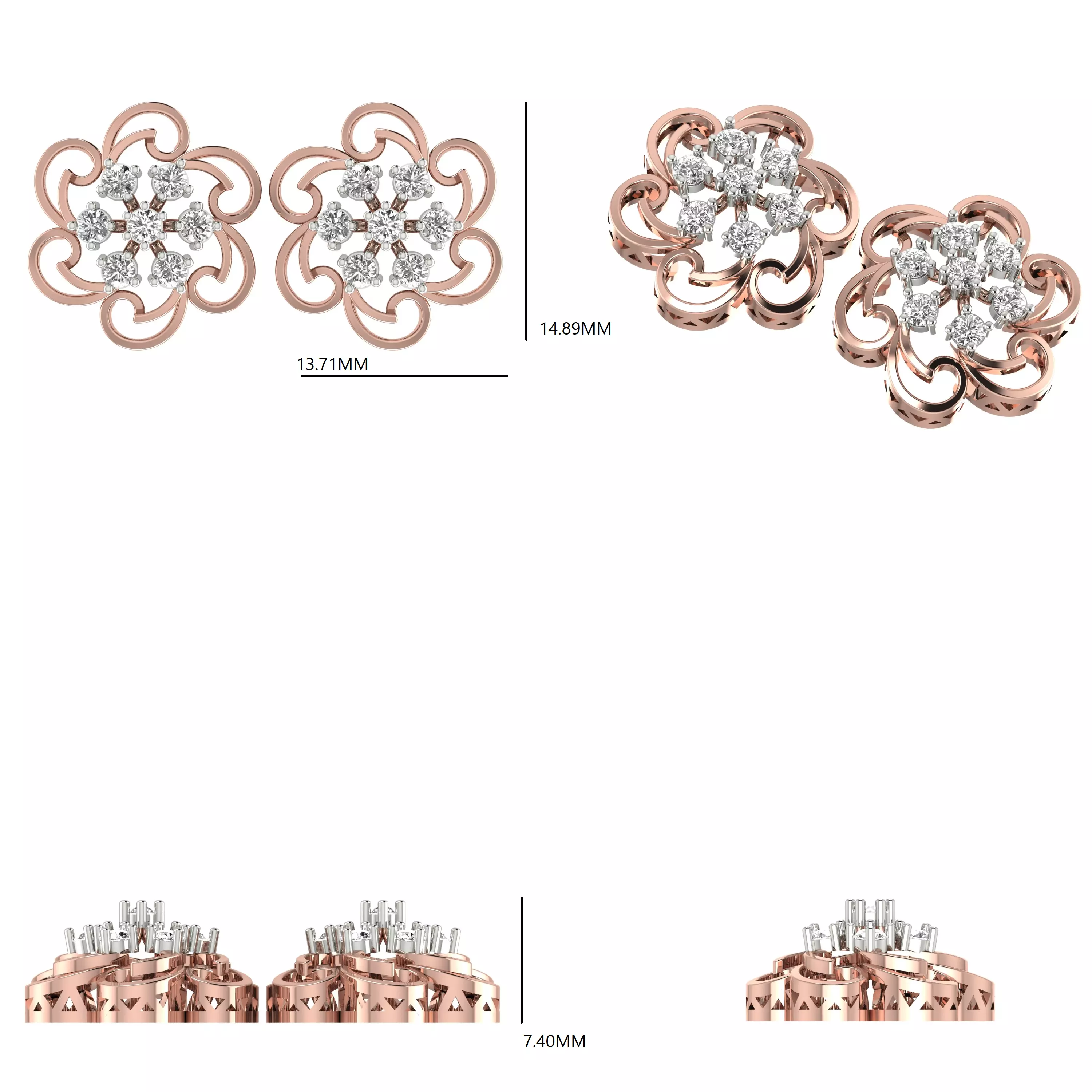 Diamond Studs Earrings 3dm stl renders animation videos details  3D print model_1