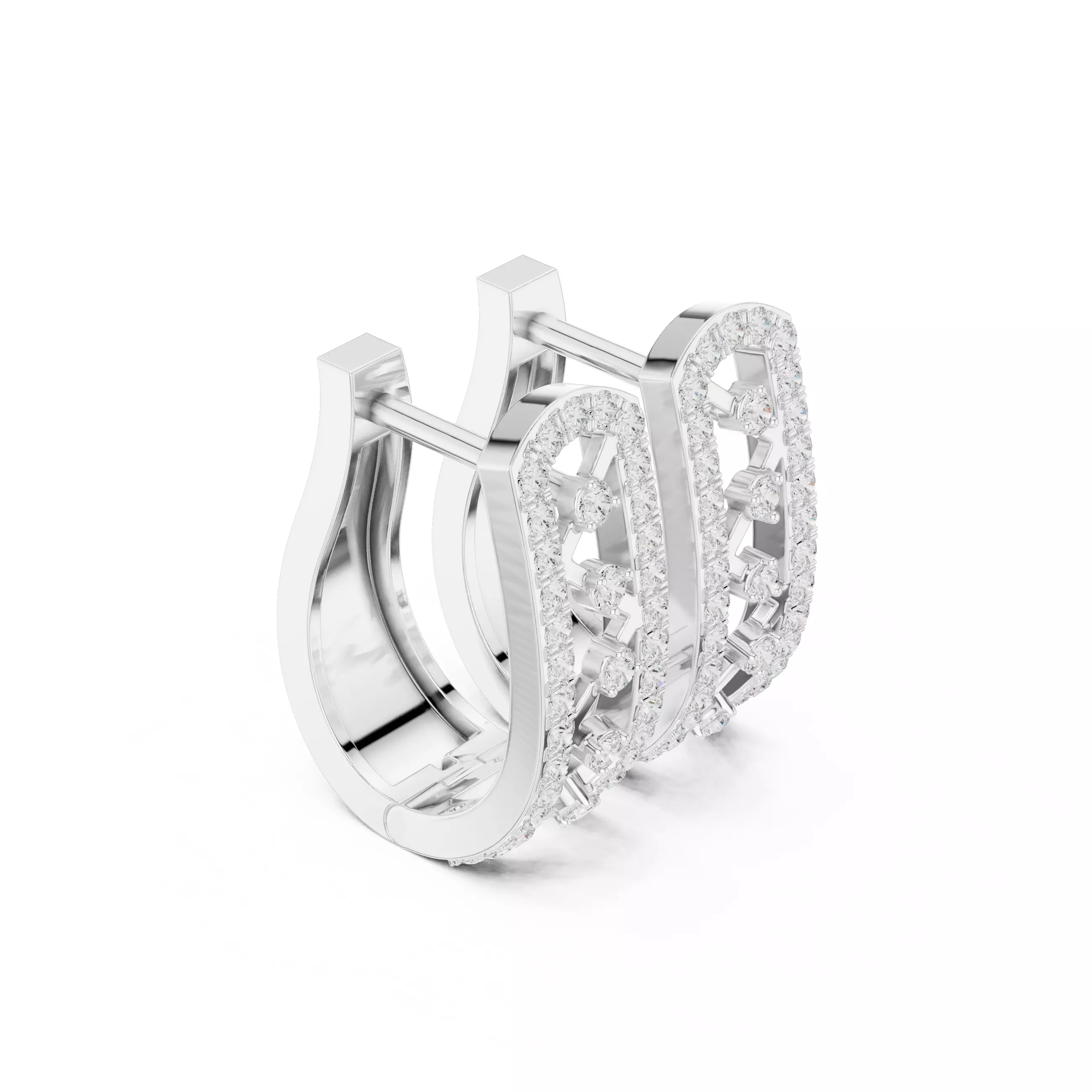 Diamond Hoops Earrings 3dm stl renders animation videos details  3D print model_6