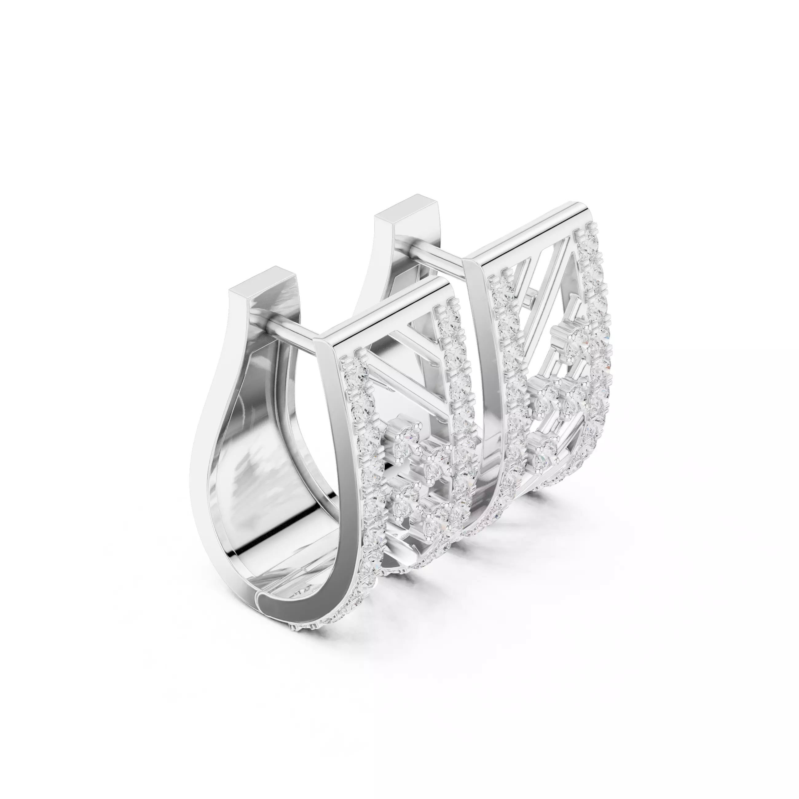 Diamond Hoops Earrings 3dm stl renders animation videos details  3D print model_6