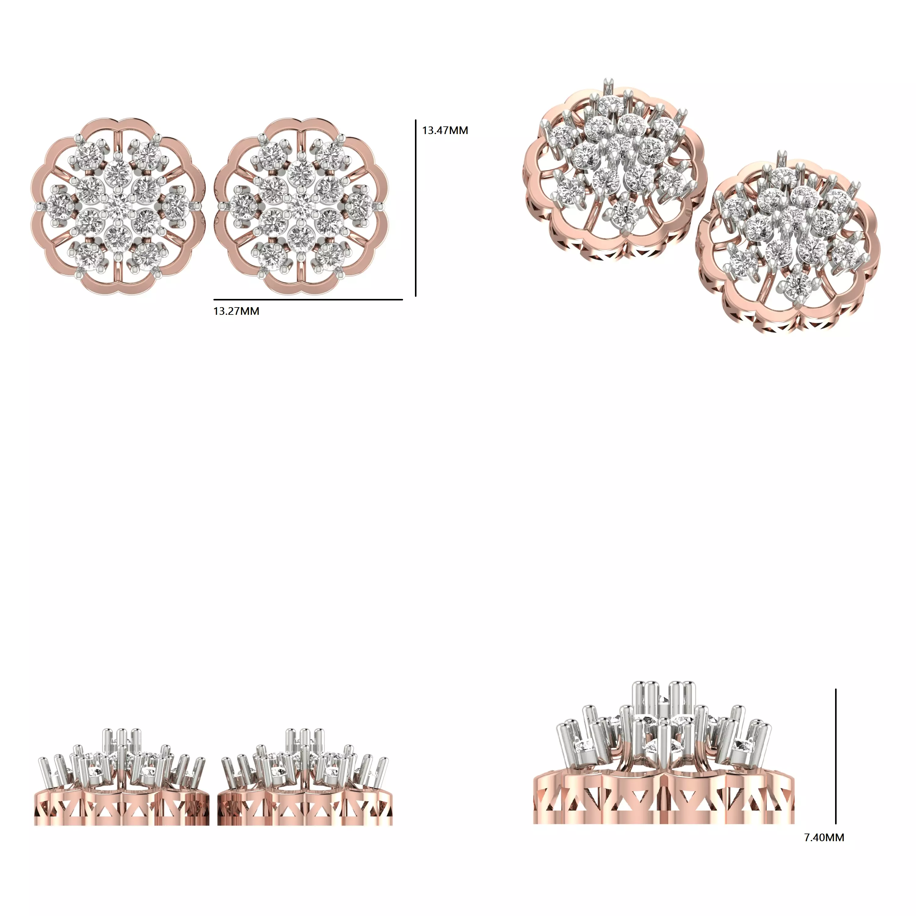 Diamond Studs Earrings 3dm stl renders animation videos details 3D print model_1