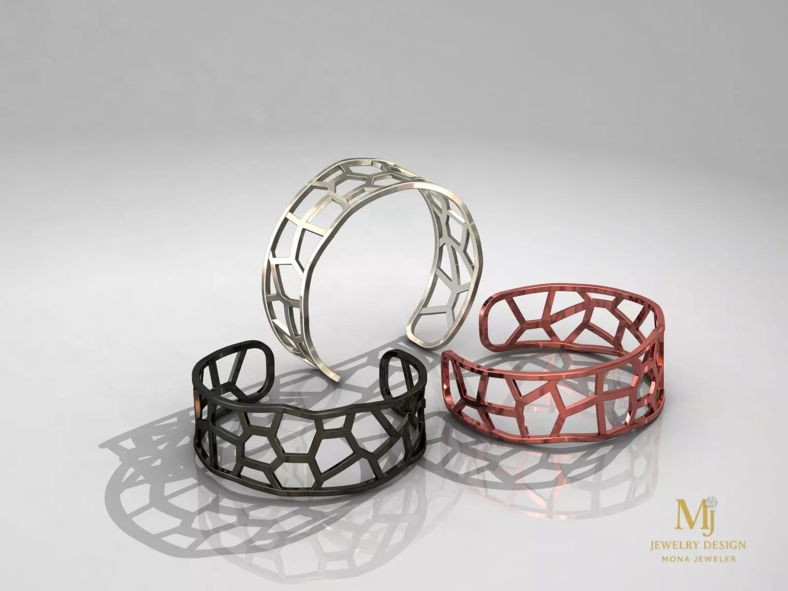 Geometric Honeycomb Bracelet 3D Model Medium Size 3D print model_0