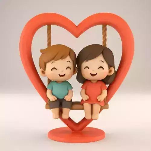 Cute Couple on Heart Swing STL Romantic 3D Print