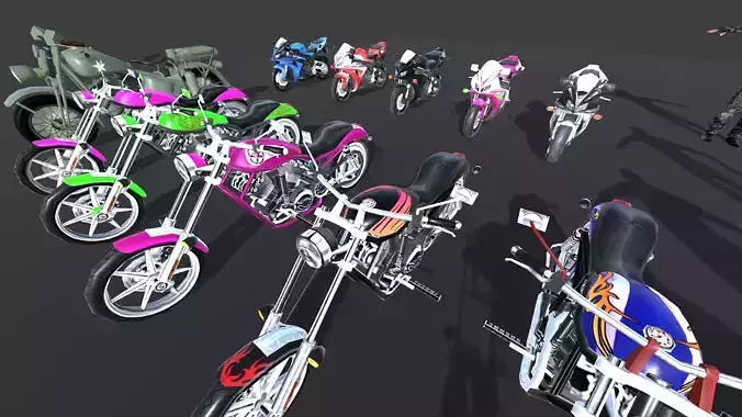 3D Game Asset Collection High Poly Motorcycles and Characters Low-poly 3D model