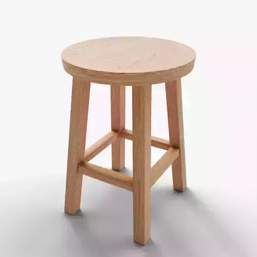 Wooden Stool - Short Seat - Realistic PBR 3D Model
