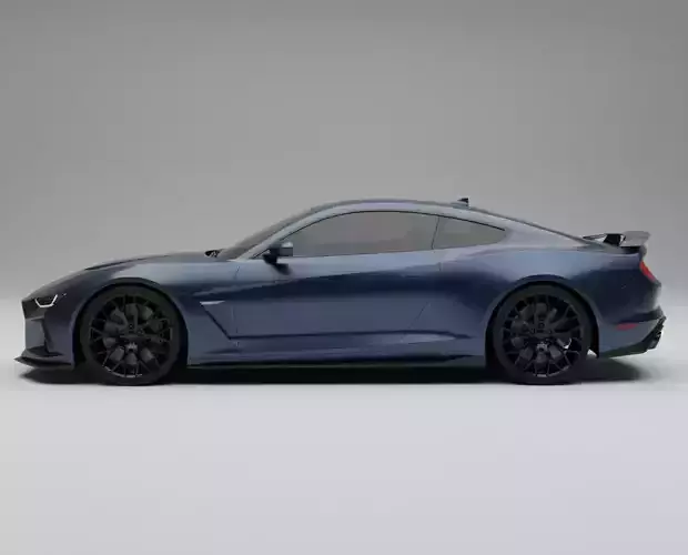 Matte Blue Modern Sports Car Low-poly 3D model 2