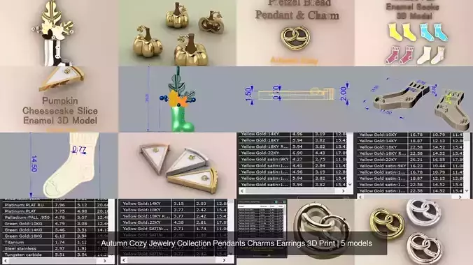 Autumn Cozy Jewelry Collection Pendants Charms Earrings 3D Print 