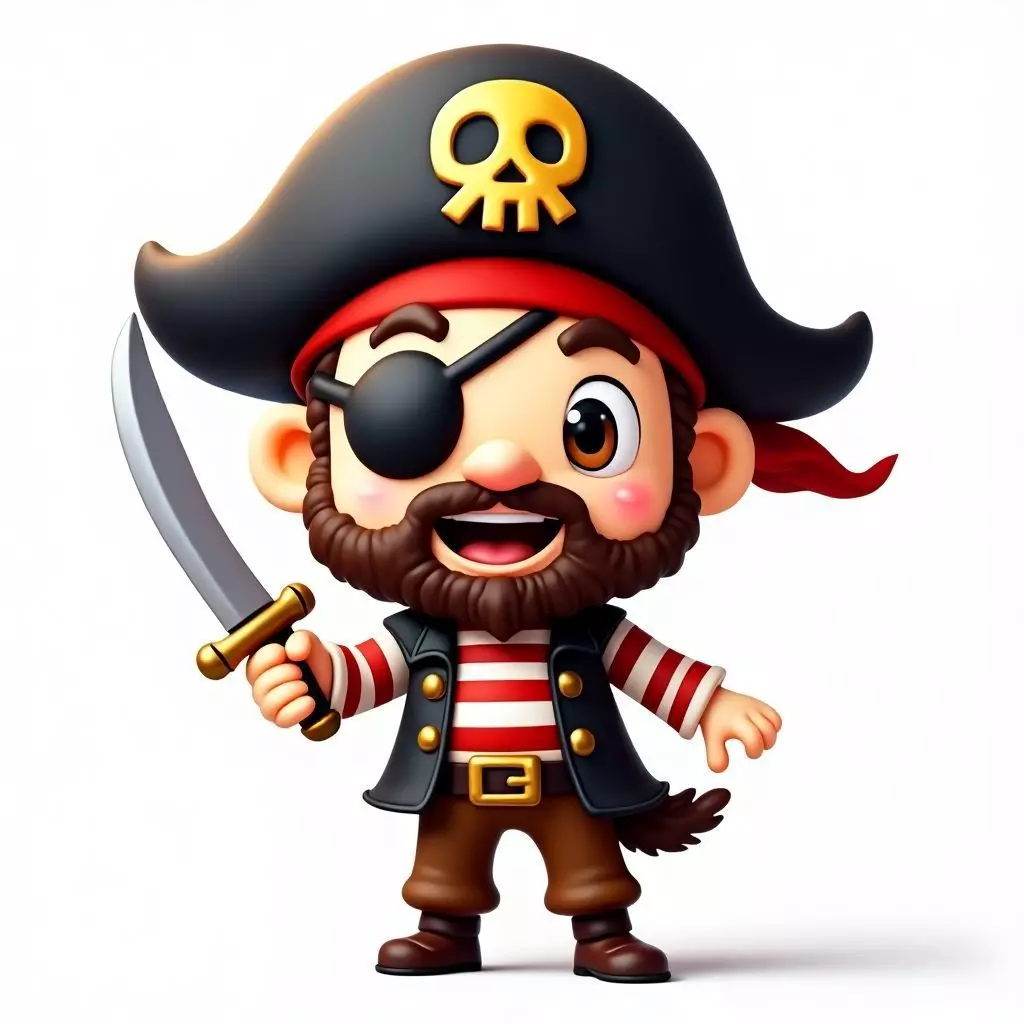 Cute Chibi Pirate with Cutlass 3D Model Low-poly 3D model_0