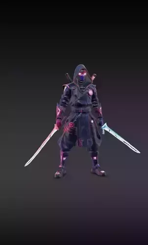 Cyberpunk Ninja Hero Game Ready 3D Character with Weapons