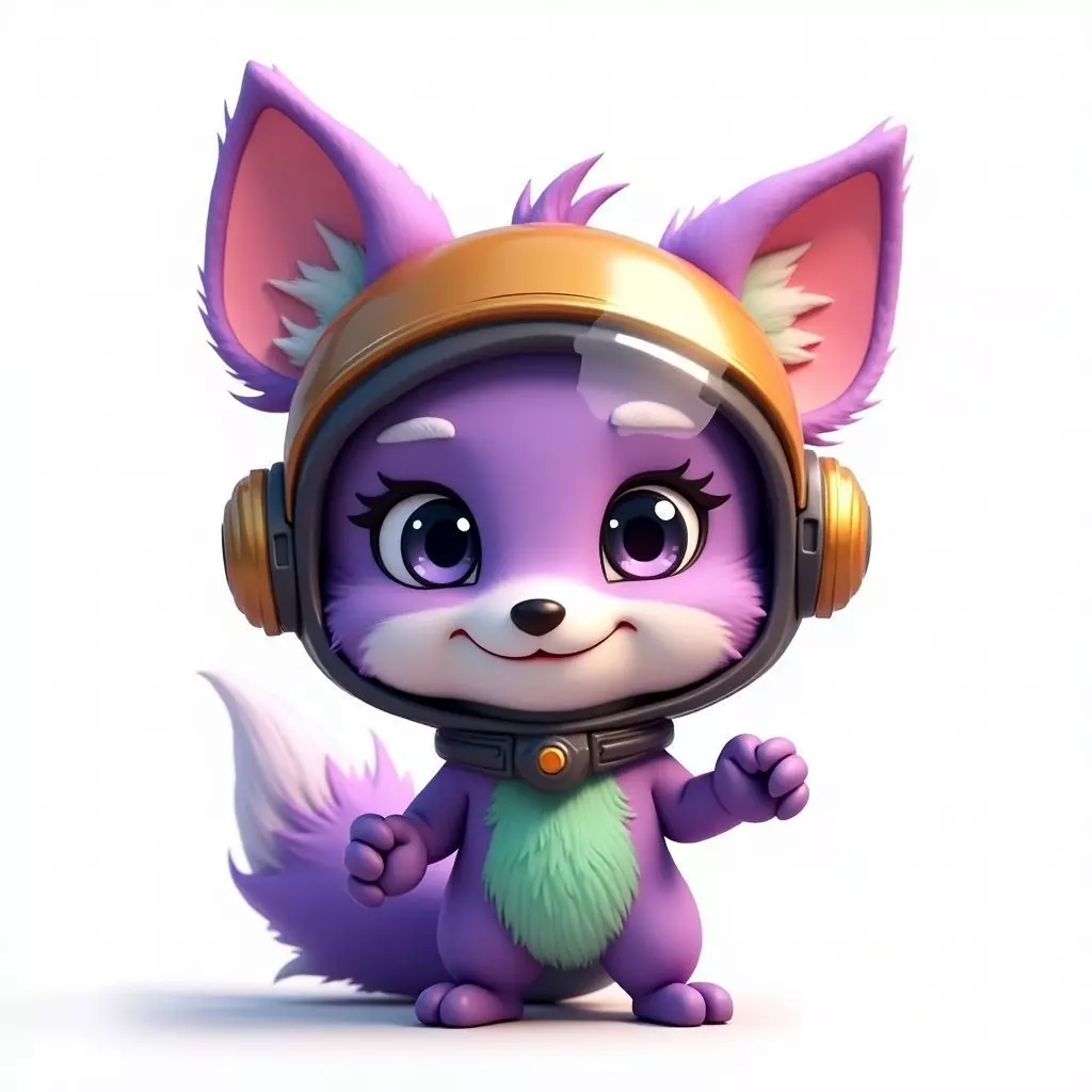 Cute Purple Space Fox Character 3D Model Low-poly 3D model_0