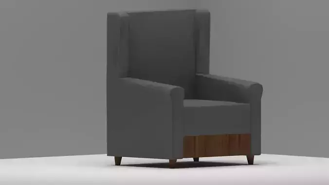 Modern High-Back Armchair with Wooden Base