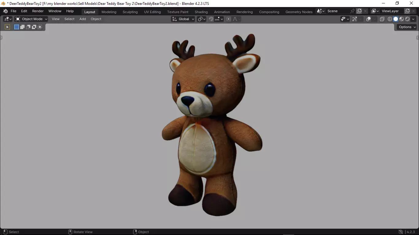 Deer Tedy Bear Toy 2 Low-poly 3D model_1