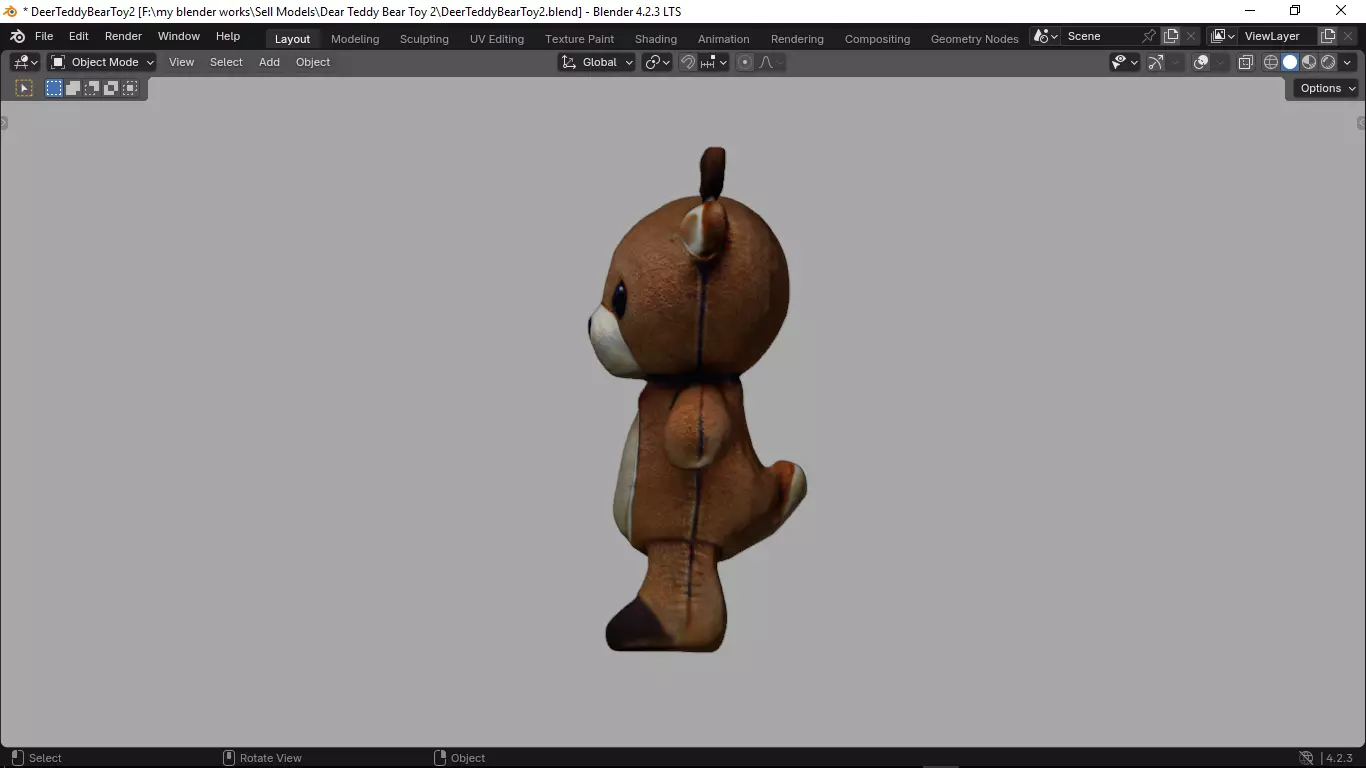 Deer Tedy Bear Toy 2 Low-poly 3D model_2