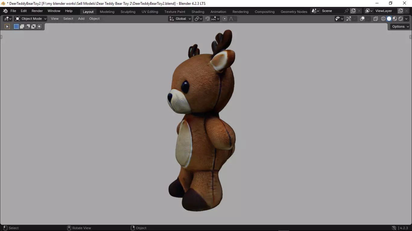 Deer Tedy Bear Toy 2 Low-poly 3D model_4