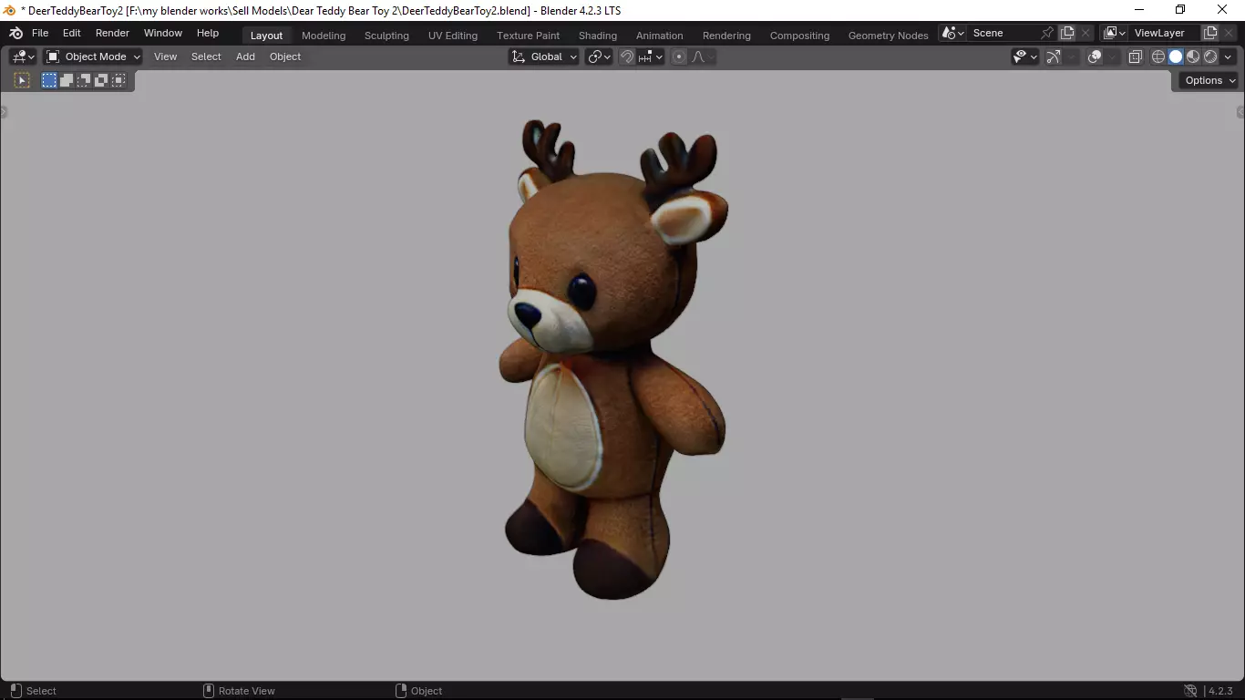 Deer Tedy Bear Toy 2 Low-poly 3D model_3