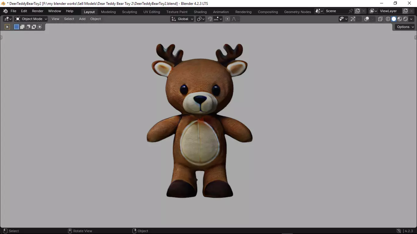 Deer Tedy Bear Toy 2 Low-poly 3D model_7
