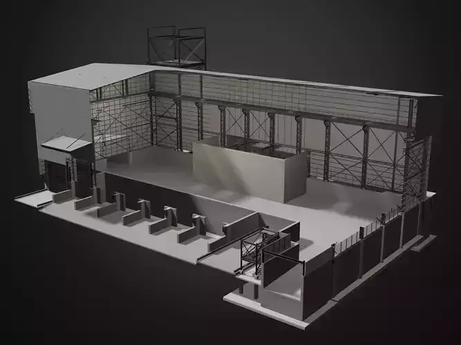Industrial building in cutaway section 25i32 3D model