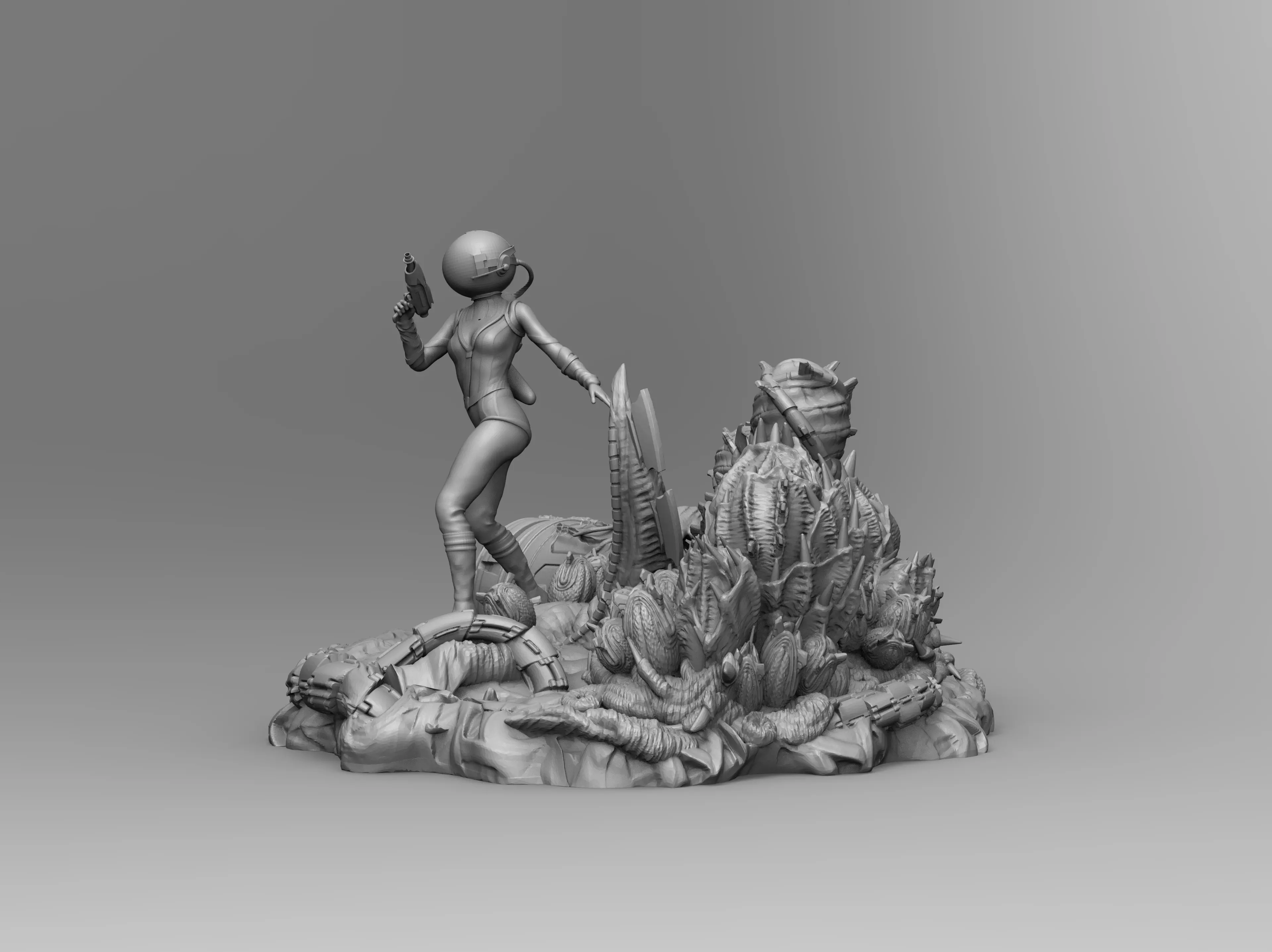 Beautiful Space Alien Girl on Wild Planet Sci-Fi Miniature 3D print model_3