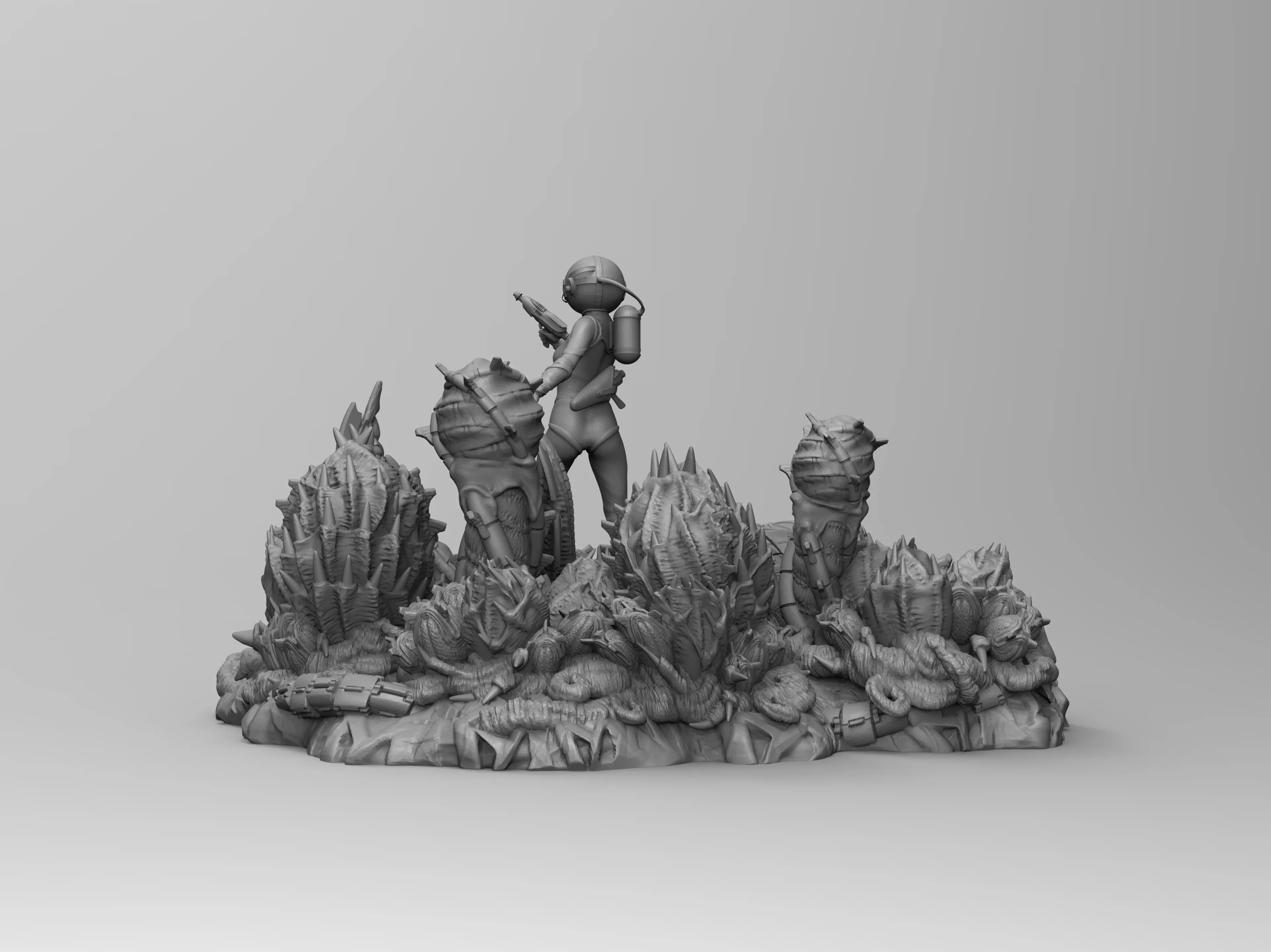 Beautiful Space Alien Girl on Wild Planet Sci-Fi Miniature 3D print model_2
